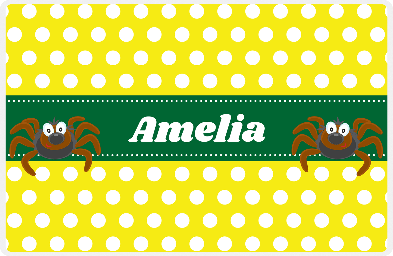 Personalized Bugs Placemat I - Yellow Polka Dots - Spider -  View