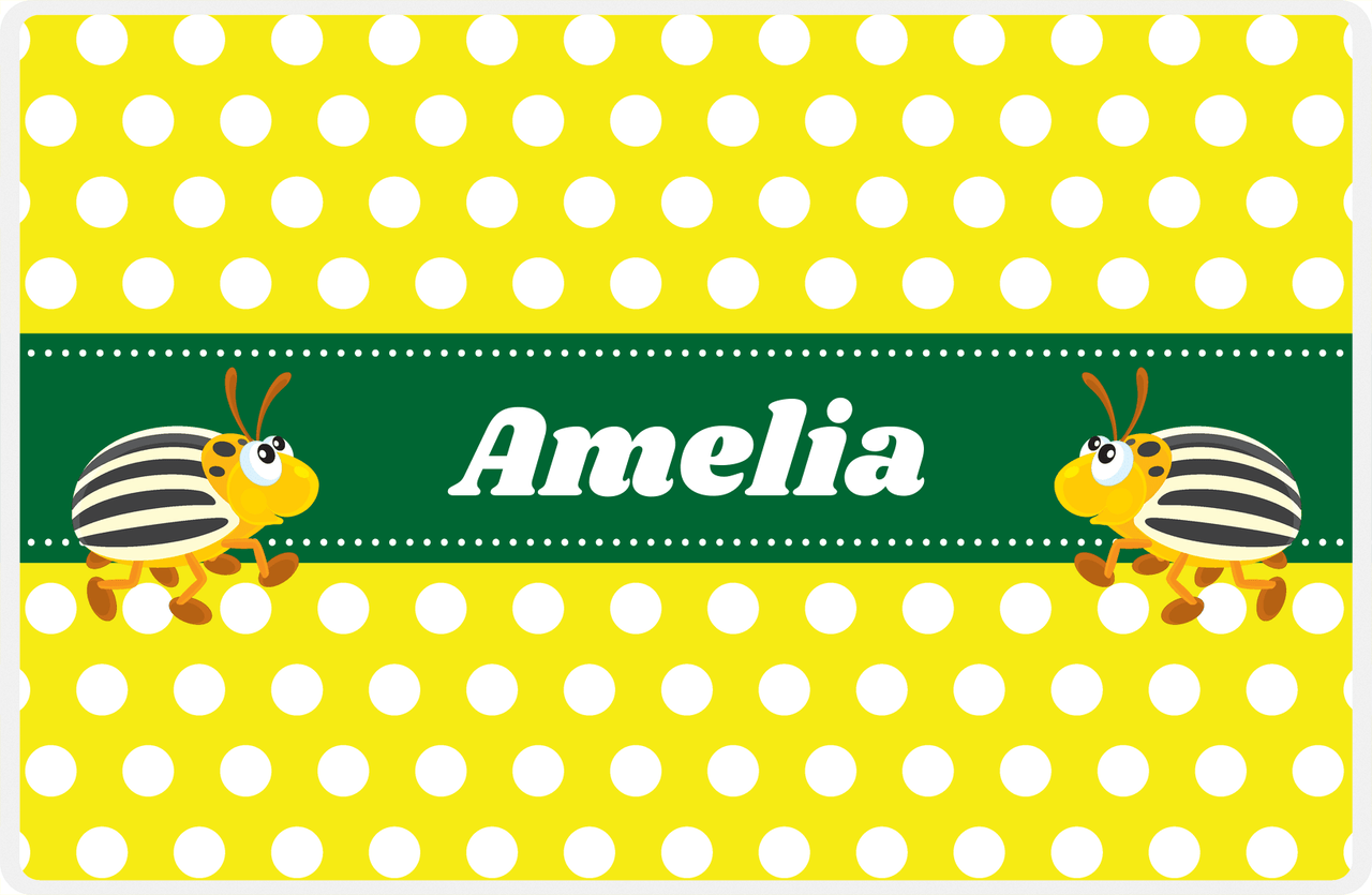 Personalized Bugs Placemat I - Yellow Polka Dots - Beetle -  View