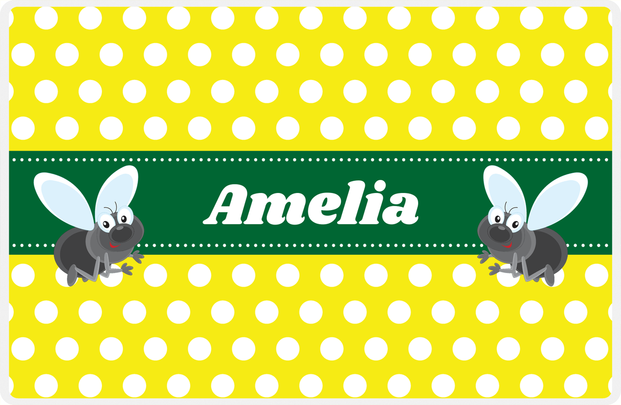 Personalized Bugs Placemat I - Yellow Polka Dots - Fly -  View