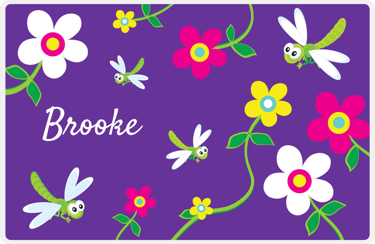 Personalized Bugs Placemat II - Purple Background - Dragonflies -  View