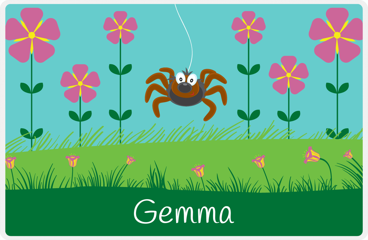 Personalized Bugs Placemat VI - Teal Background - Spider -  View
