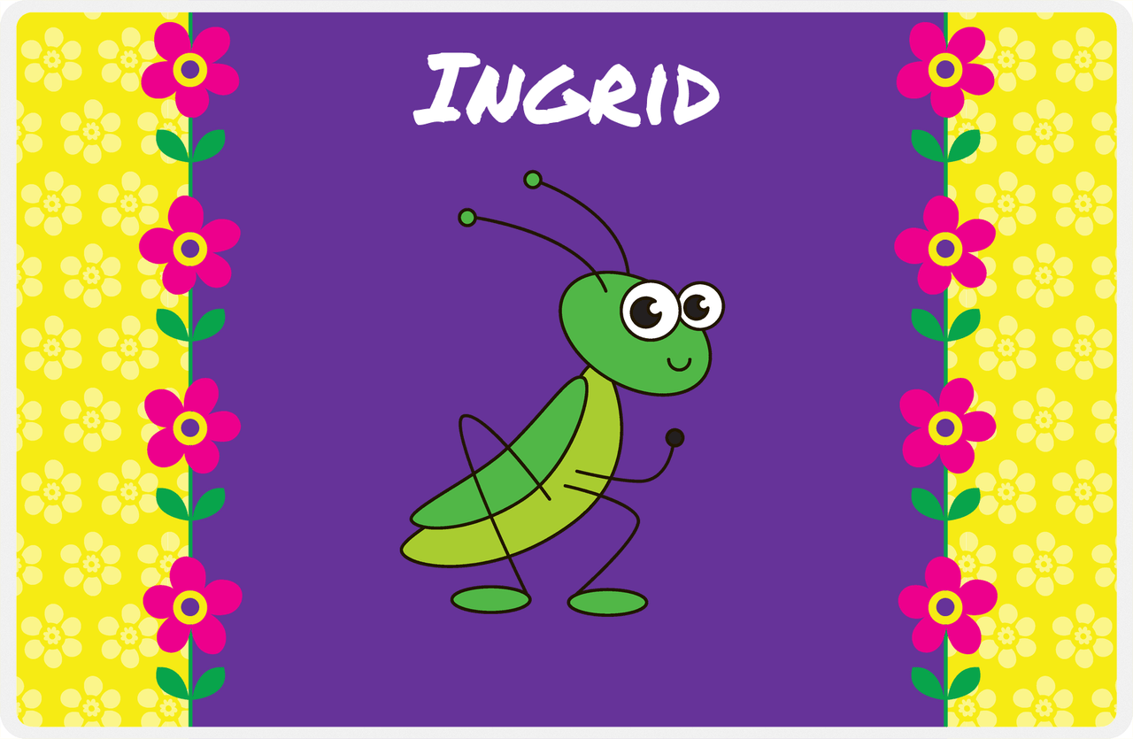 Personalized Bugs Placemat VIII - Purple Background - Grasshopper -  View