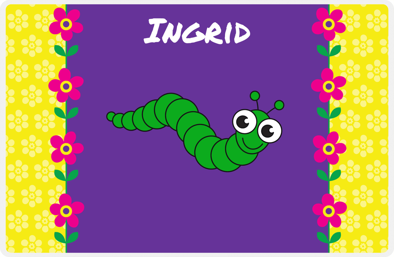 Personalized Bugs Placemat VIII - Purple Background - Caterpillar -  View