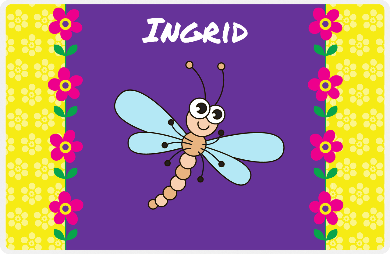 Personalized Bugs Placemat VIII - Purple Background - Dragonfly -  View
