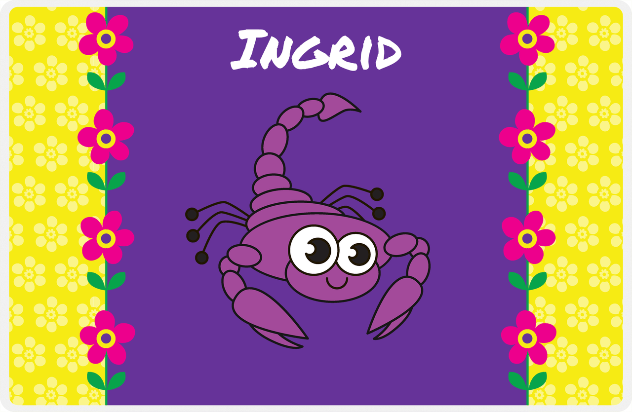 Personalized Bugs Placemat VIII - Purple Background - Scorpion -  View