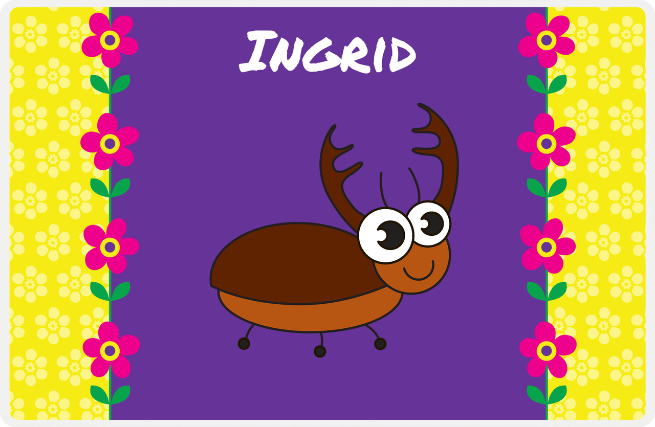 Personalized Bugs Placemat VIII - Purple Background - Beetle II -  View