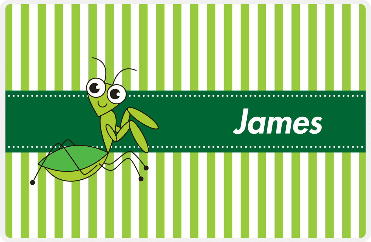Personalized Bugs Placemat IX - Green Background - Preying Mantis -  View