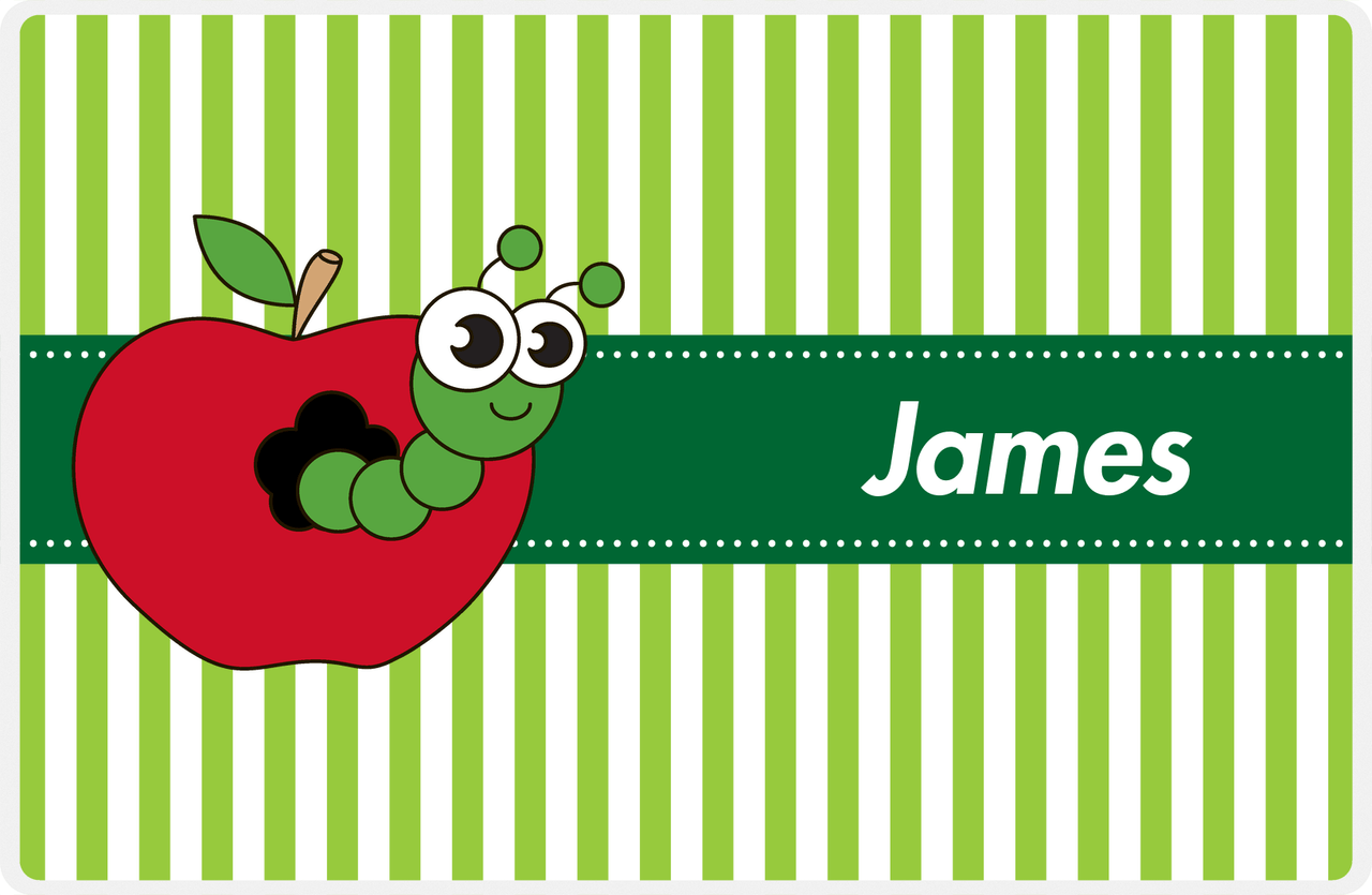 Personalized Bugs Placemat IX - Green Background - Apple Worm -  View