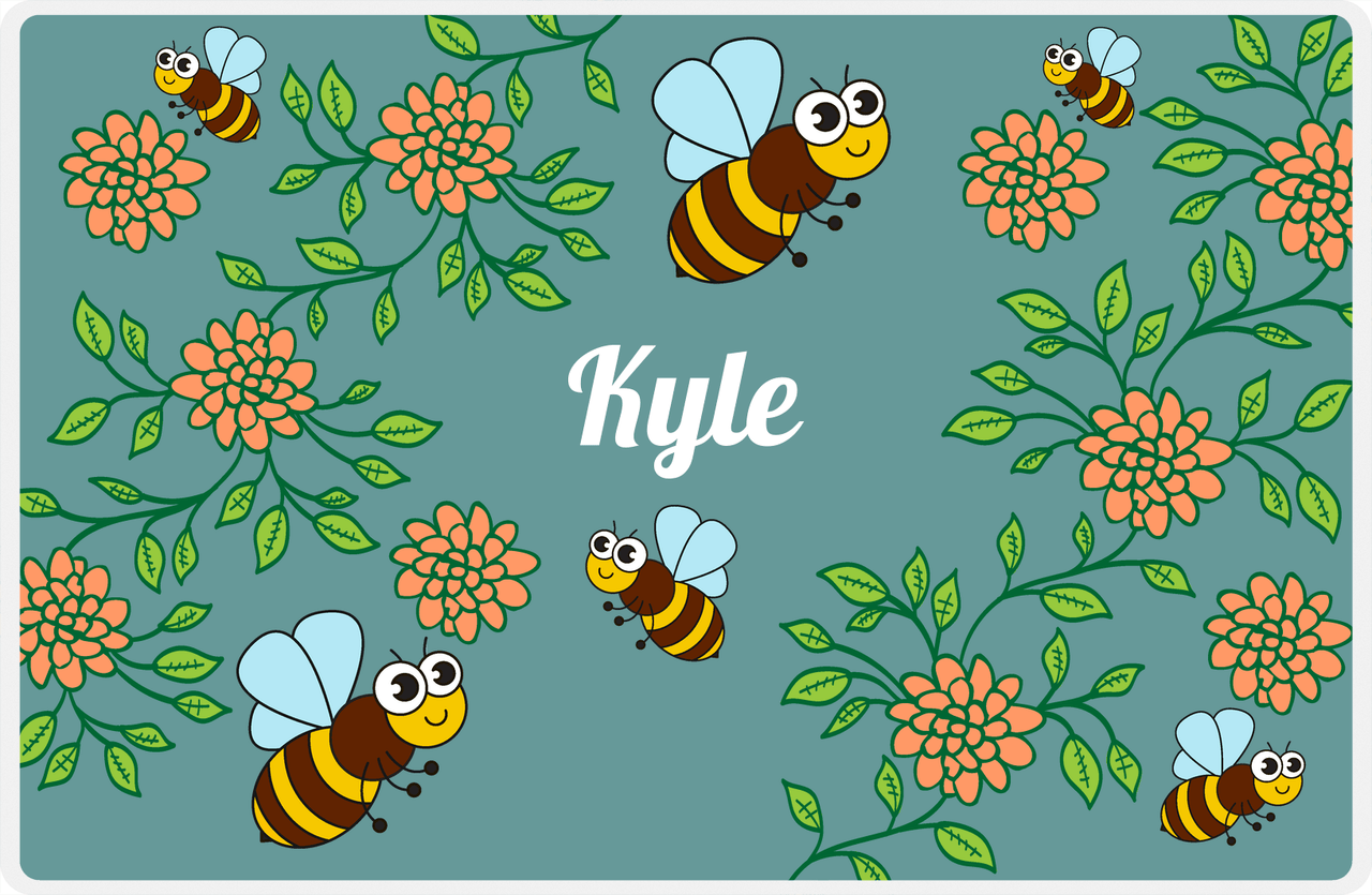 Personalized Bugs Placemat X - Teal Background - Bee -  View