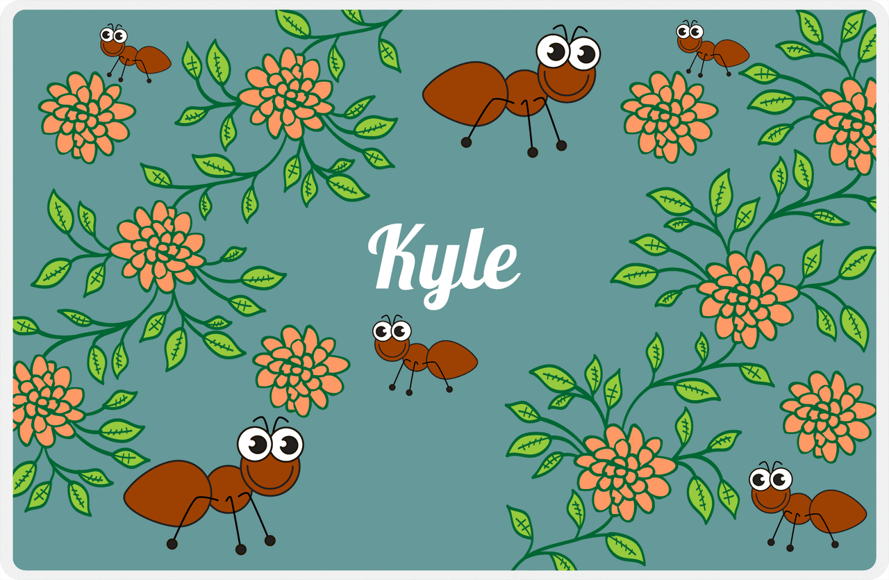 Personalized Bugs Placemat X - Teal Background - Ant -  View