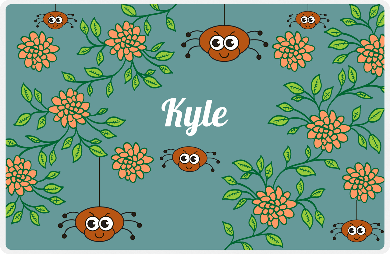 Personalized Bugs Placemat X - Teal Background - Spider -  View