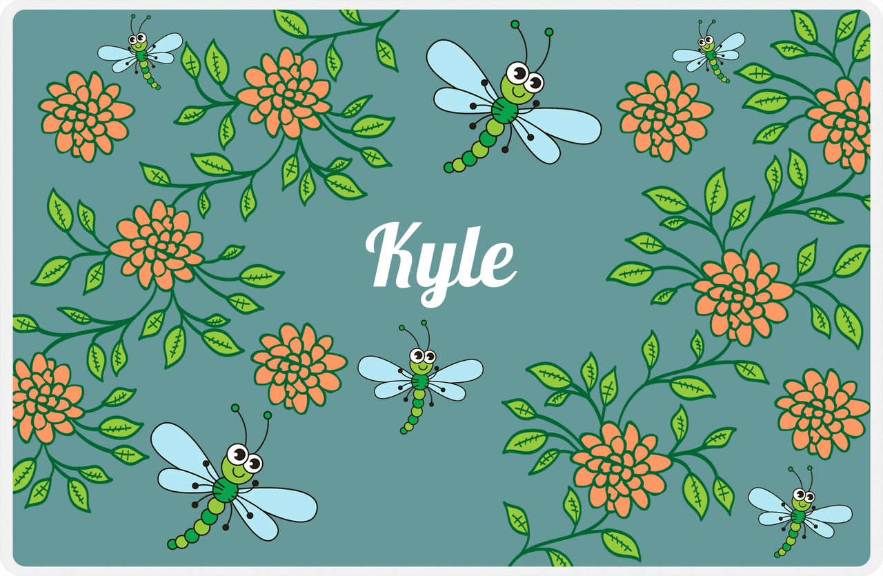 Personalized Bugs Placemat X - Teal Background - Dragonfly -  View