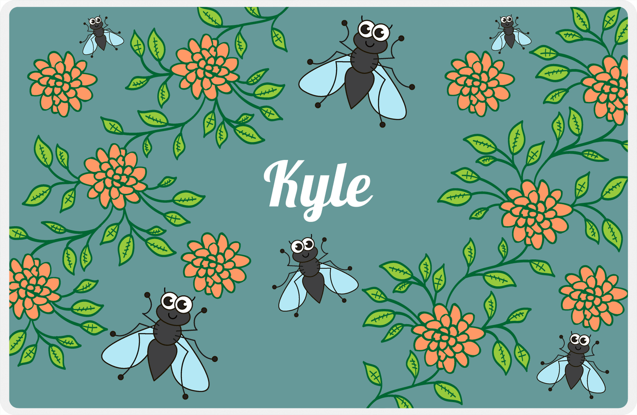 Personalized Bugs Placemat X - Teal Background - Fly -  View