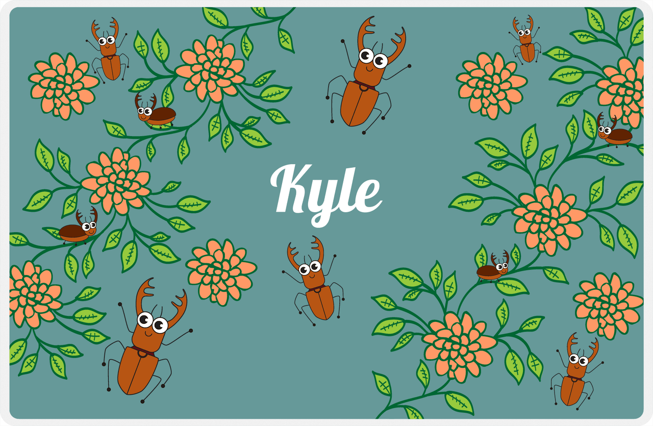 Personalized Bugs Placemat X - Teal Background - Beetle II -  View