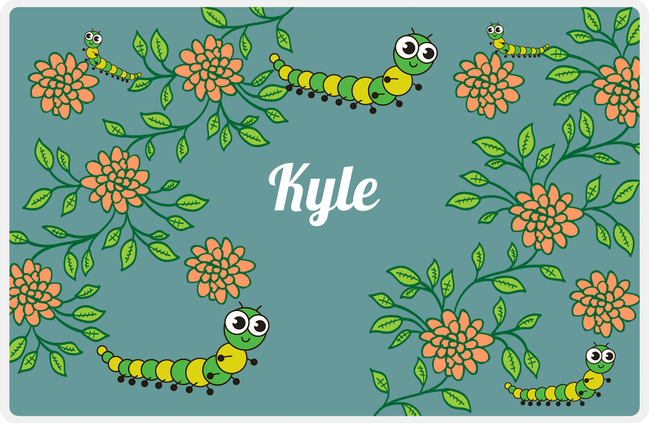 Personalized Bugs Placemat X - Teal Background - Millipede -  View