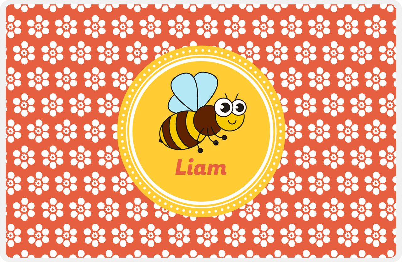 Personalized Bugs Placemat XI - Orange Background - Bee -  View