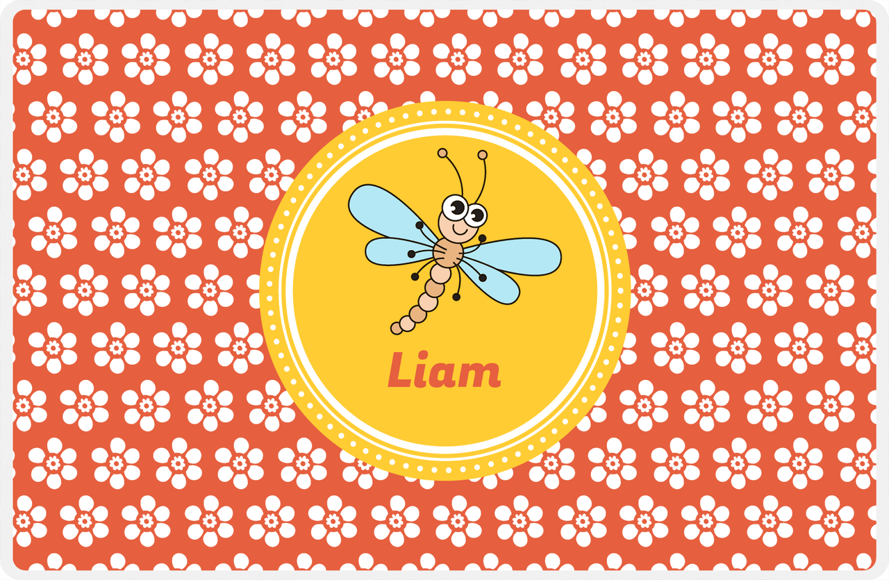 Personalized Bugs Placemat XI - Orange Background - Dragonfly -  View