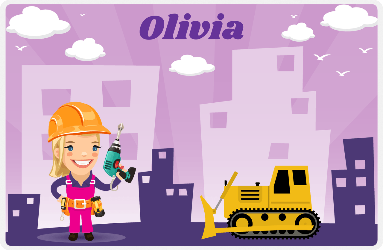 Personalized Builder Tools Placemat I - City Bulldozer - Blonde Girl -  View