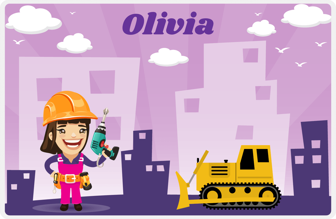 Personalized Builder Tools Placemat I - City Bulldozer - Asian Girl -  View