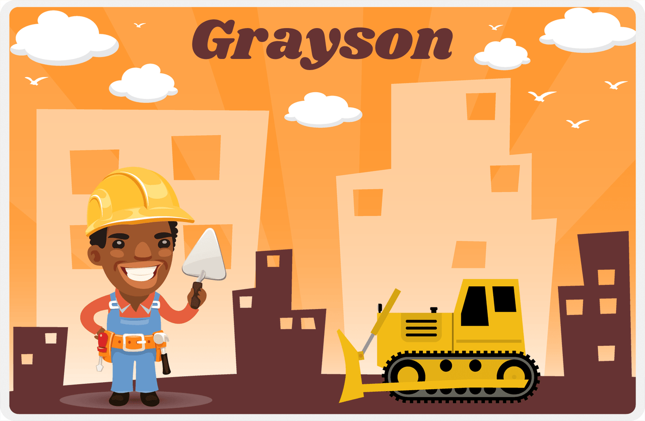 Personalized Builder Tools Placemat II - City Bulldozer - Black Boy II -  View