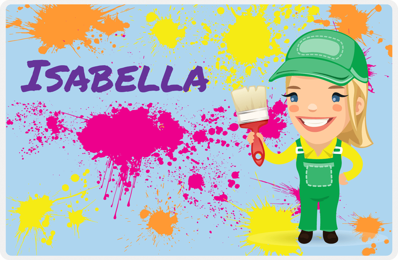 Personalized Builder Tools Placemat III - Paint Splatter - Blonde Girl -  View