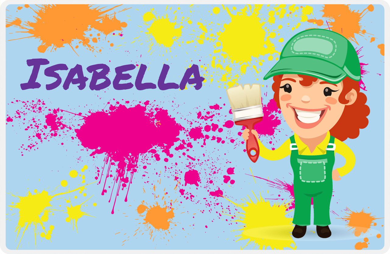 Personalized Builder Tools Placemat III - Paint Splatter - Redhead Girl -  View