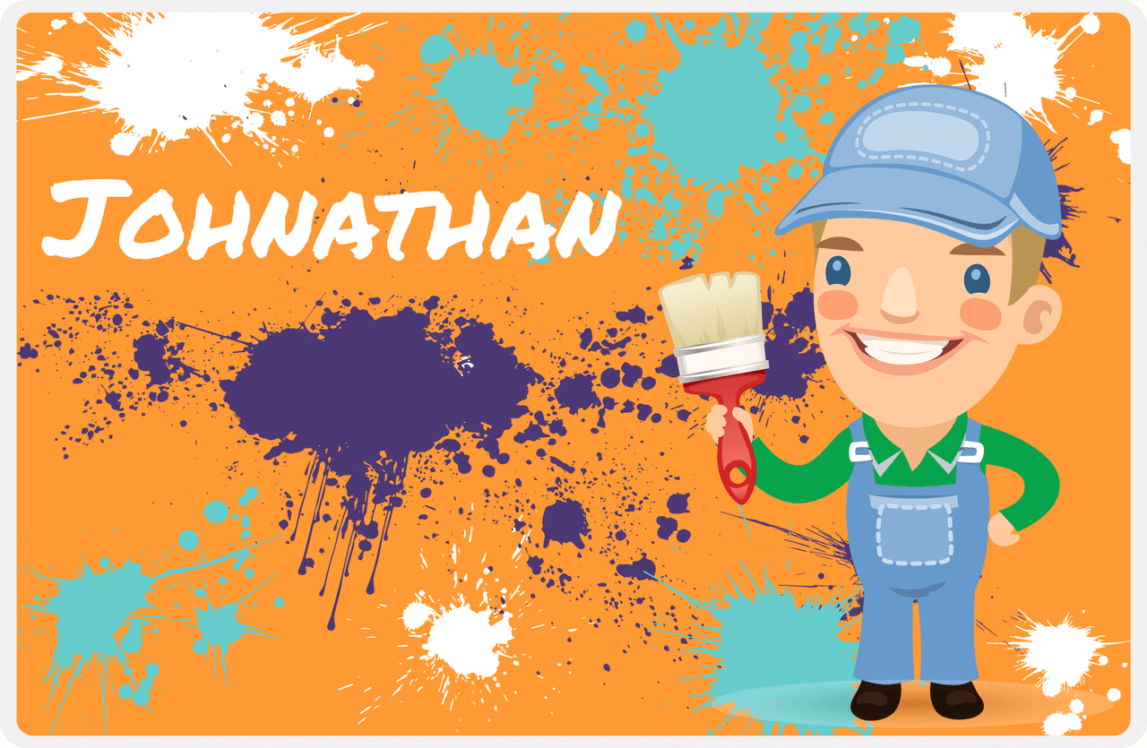 Personalized Builder Tools Placemat IV - Paint Splatter - Blond Boy -  View