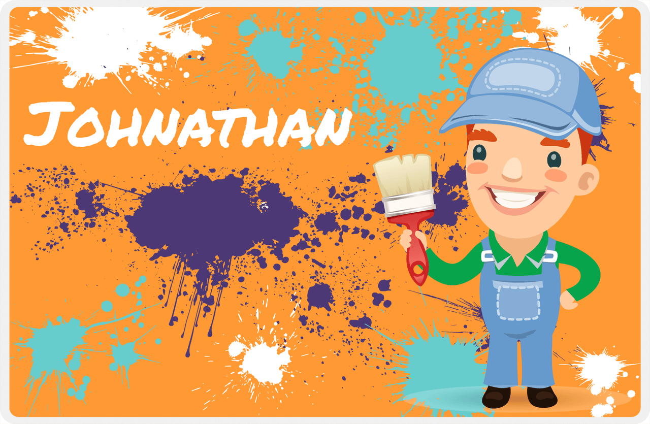 Personalized Builder Tools Placemat IV - Paint Splatter - Redhead Boy -  View