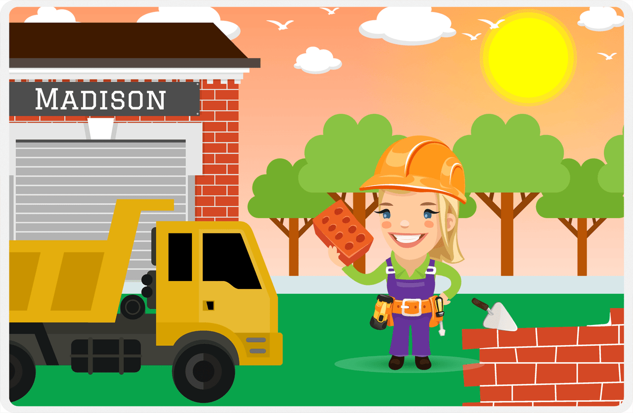 Personalized Builder Tools Placemat VI - Brick Builder - Blonde Girl -  View
