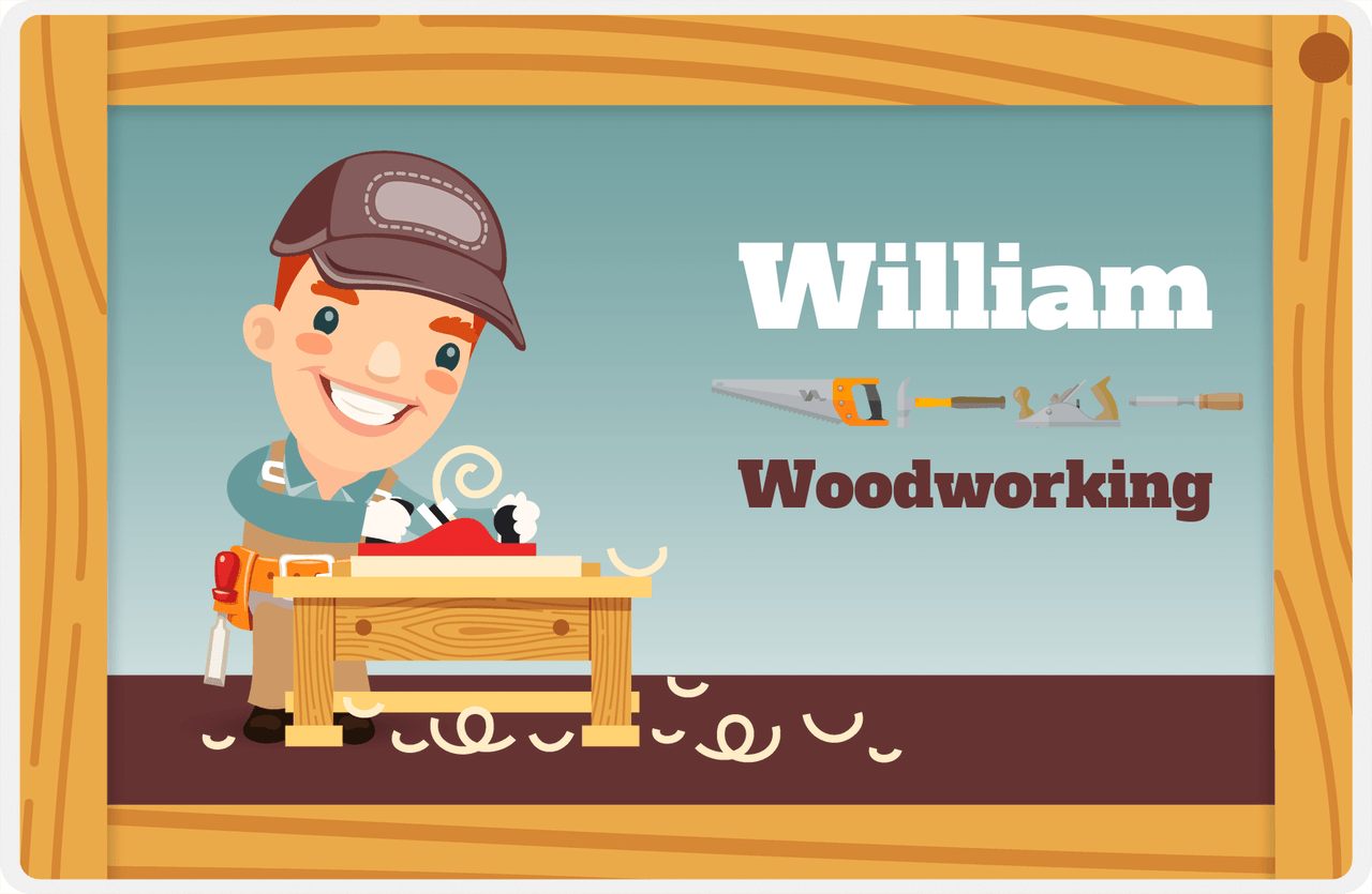 Personalized Builder Tools Placemat VII - Woodworking - Redhead Boy -  View
