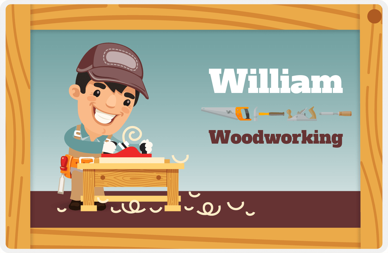 Personalized Builder Tools Placemat VII - Woodworking - Black Hair Boy -  View
