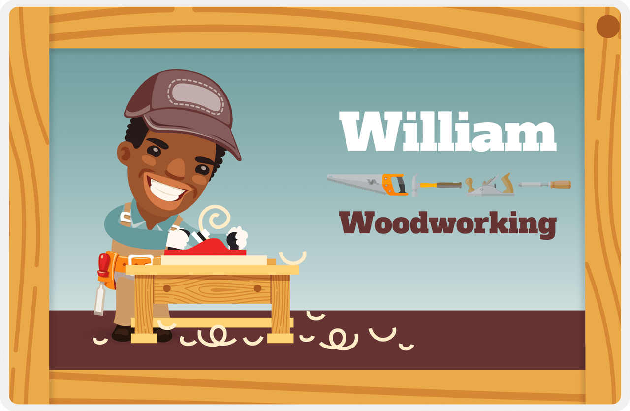 Personalized Builder Tools Placemat VII - Woodworking - Black Boy II -  View