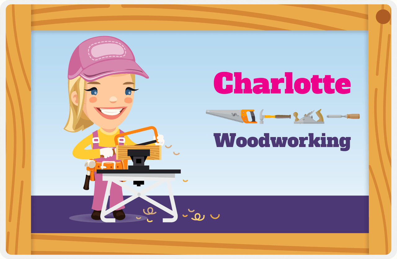 Personalized Builder Tools Placemat VIII - Woodworking - Blonde Girl -  View