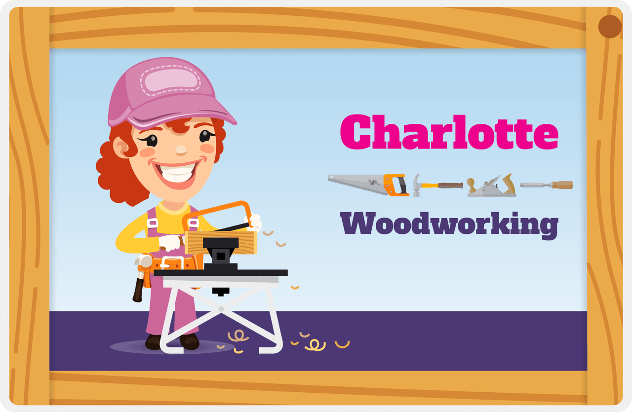 Personalized Builder Tools Placemat VIII - Woodworking - Redhead Girl -  View