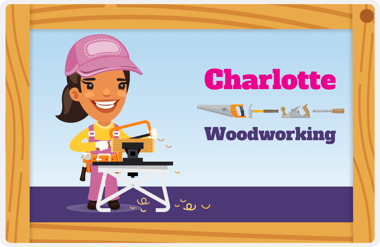 Personalized Builder Tools Placemat VIII - Woodworking - Black Girl I -  View