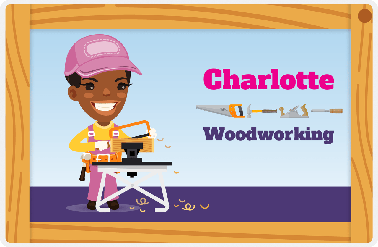 Personalized Builder Tools Placemat VIII - Woodworking - Black Girl II -  View