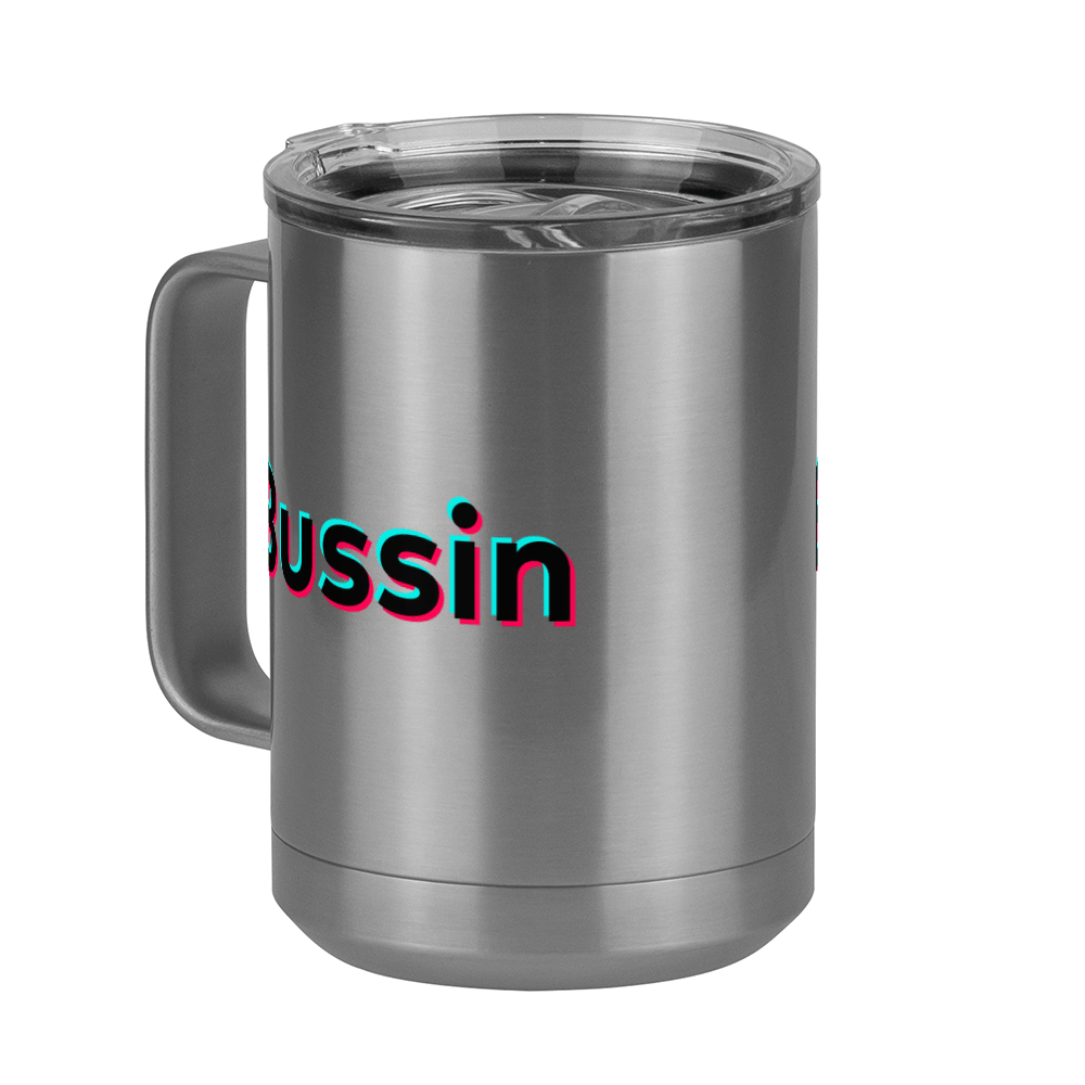 Bussin Coffee Mug Tumbler with Handle (15 oz) - TikTok Trends - Front Left View