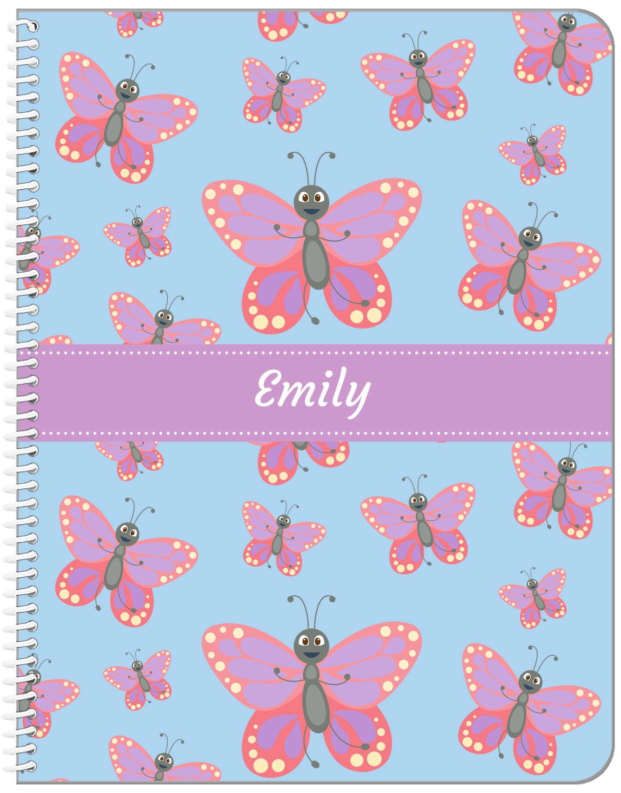 Personalized Butterfly Notebook I - Blue Background - Pink Butterflies I - Front View