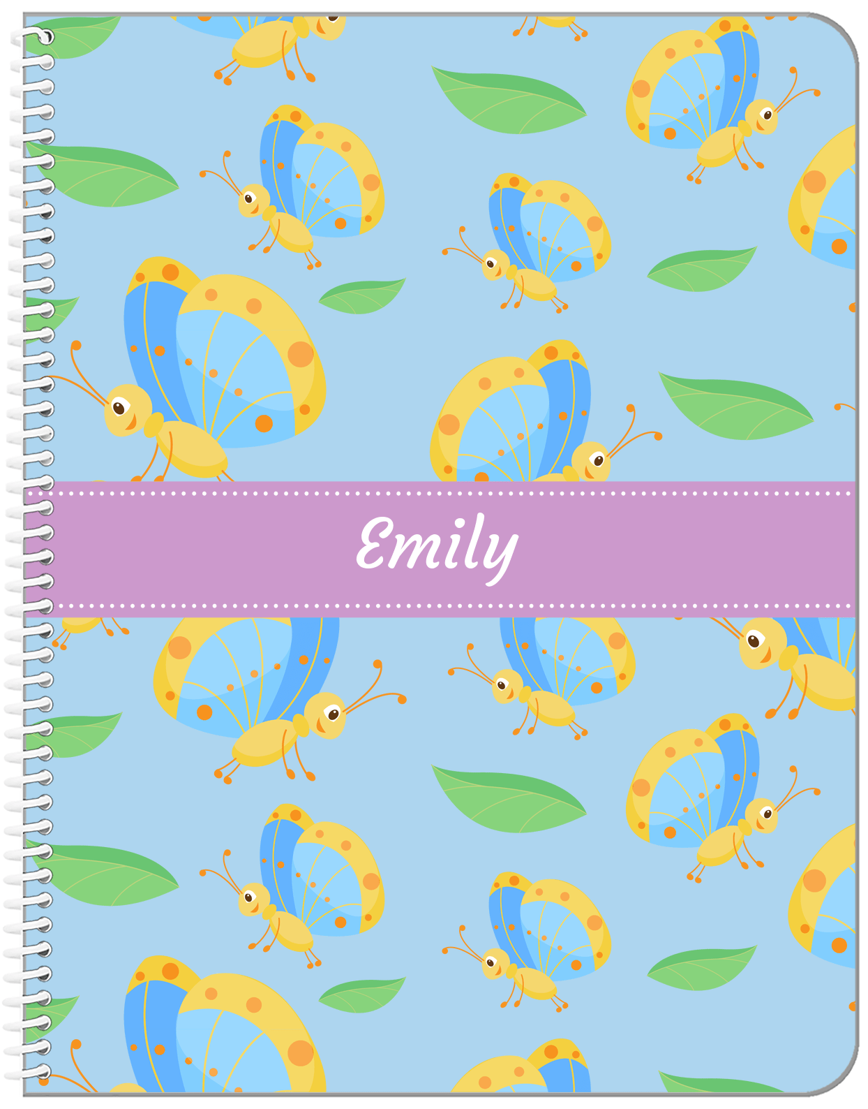 Personalized Butterfly Notebook I - Blue Background - Blue Butterflies II - Front View