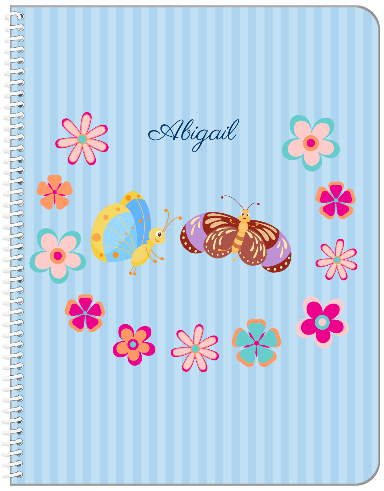 Personalized Butterfly Notebook II - Blue Background - Butterflies III - Front View
