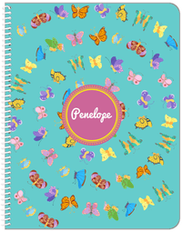 Thumbnail for Personalized Butterfly Notebook III - Teal Background - Circle Nameplate - Front View