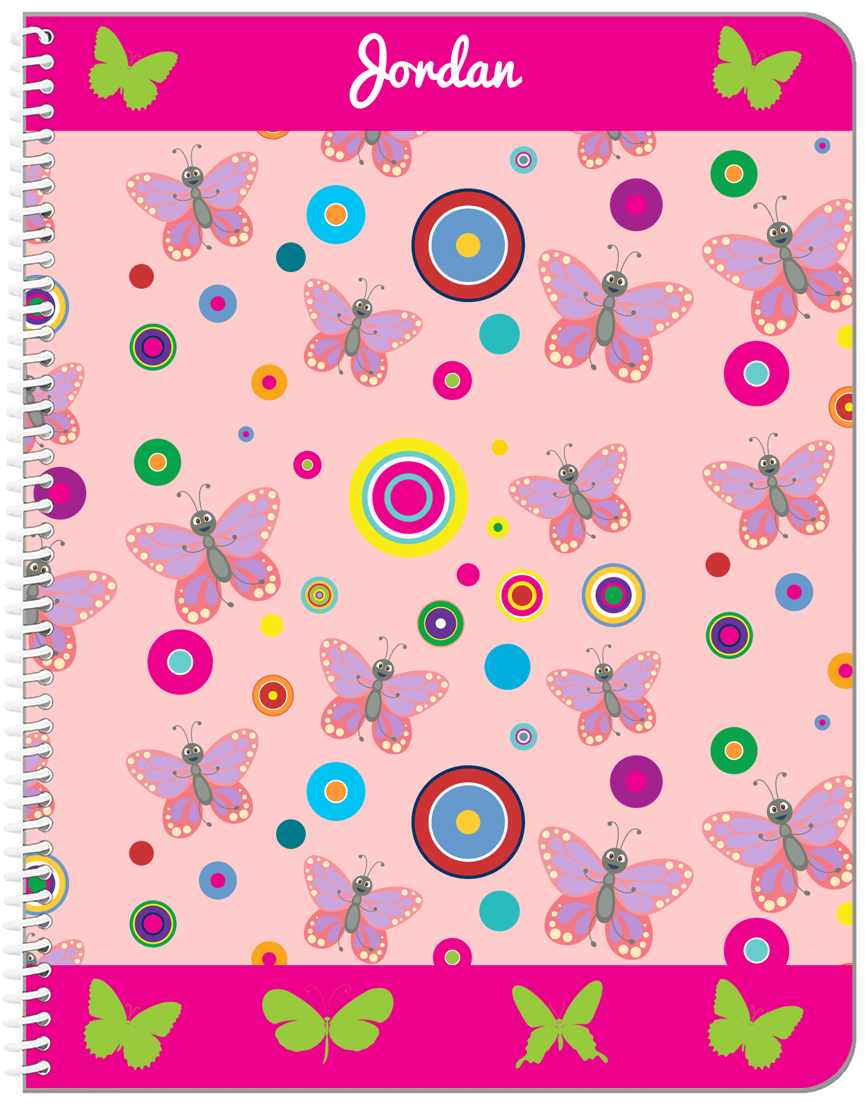 Personalized Butterfly Notebook IV - Pink Background - Pink Butterflies I - Front View
