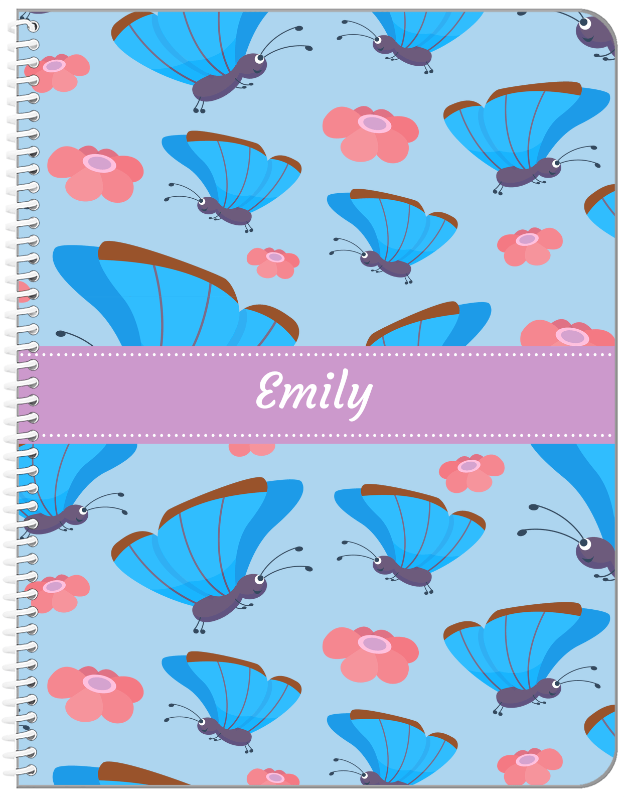 Personalized Butterfly Notebook I - Blue Background - Blue Butterflies I - Front View