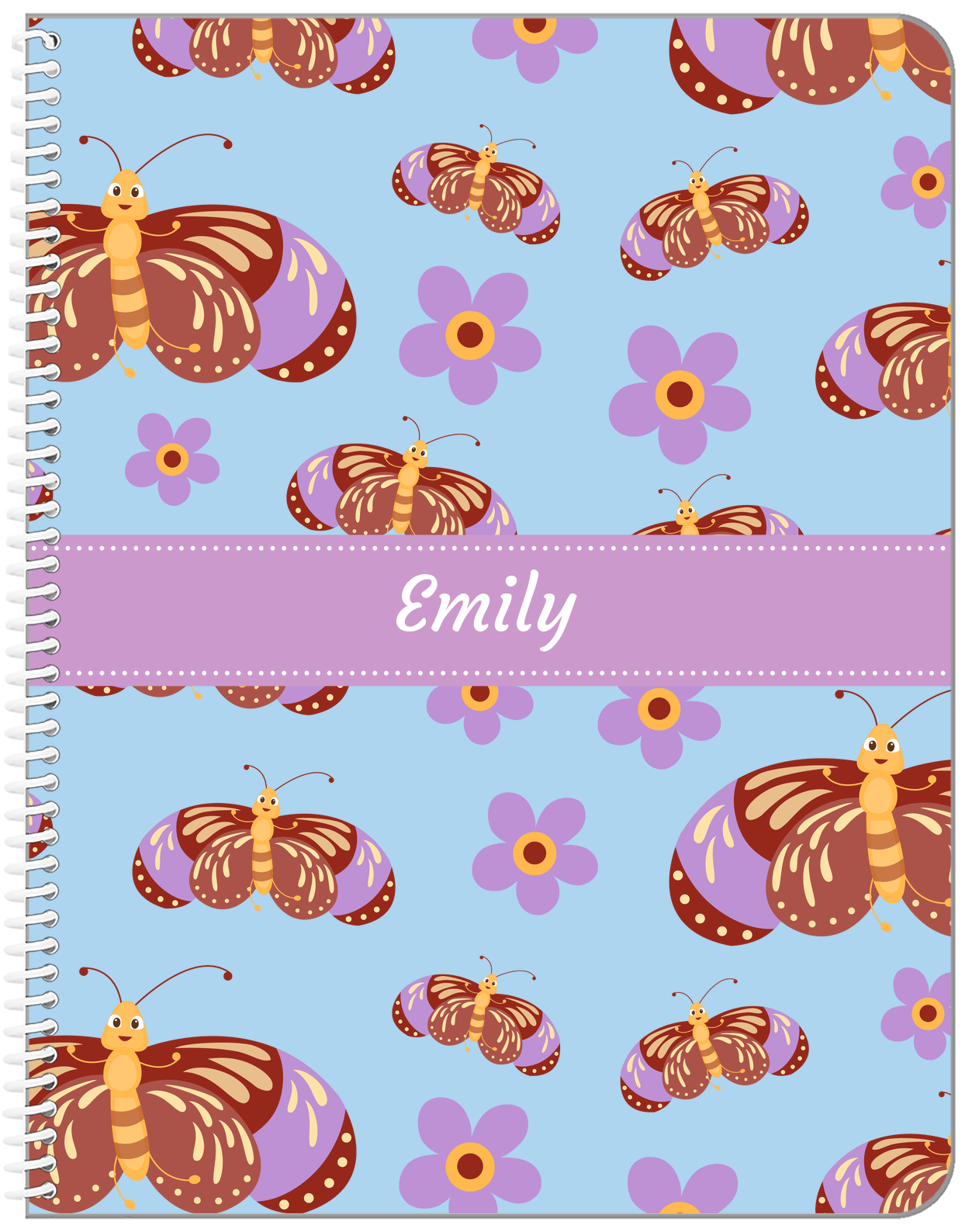 Personalized Butterfly Notebook I - Blue Background - Brown Butterflies - Front View