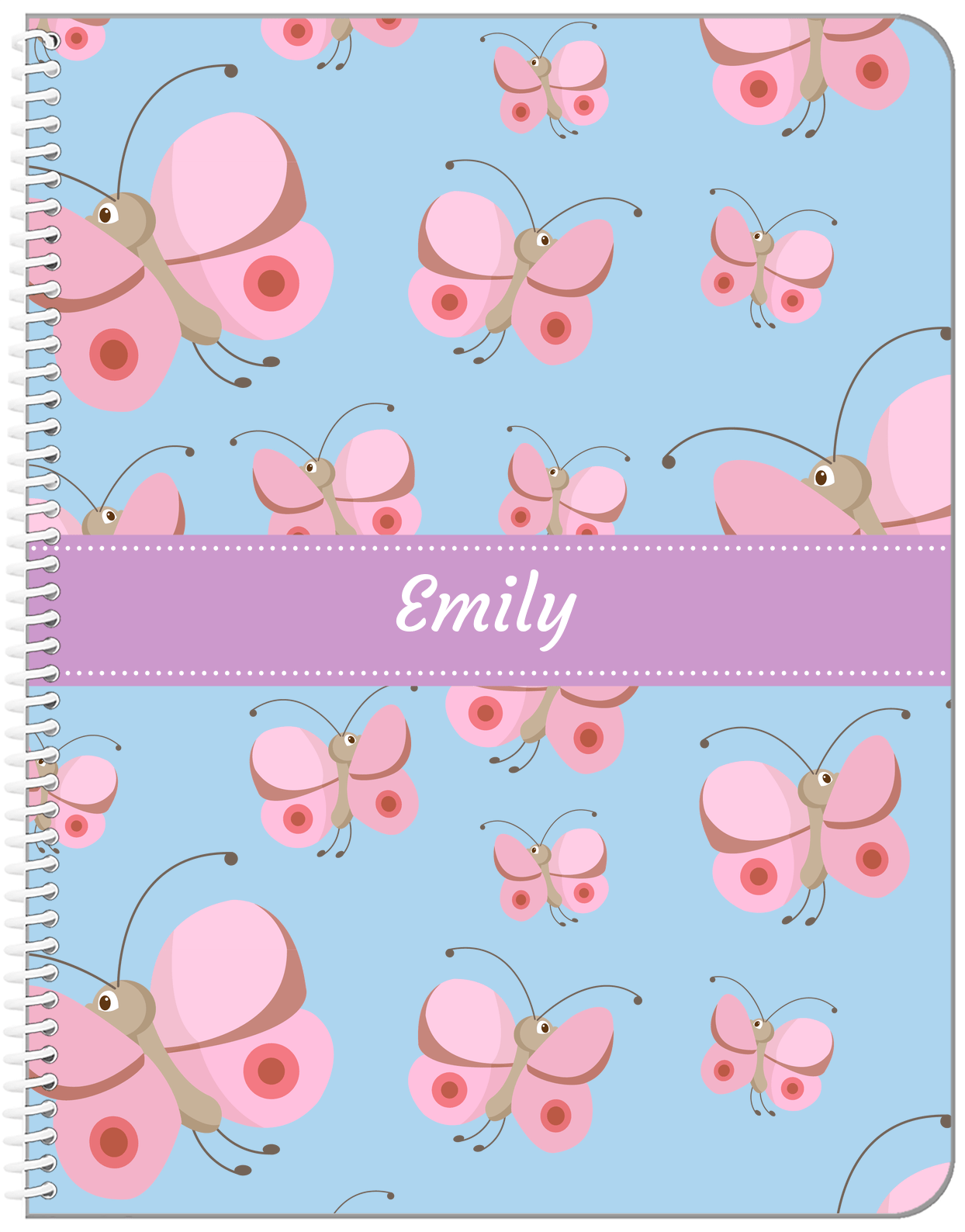Personalized Butterfly Notebook I - Blue Background - Pink Butterflies II - Front View