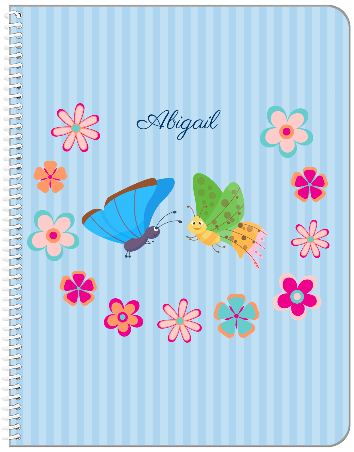 Personalized Butterfly Notebook II - Blue Background - Butterflies II - Front View
