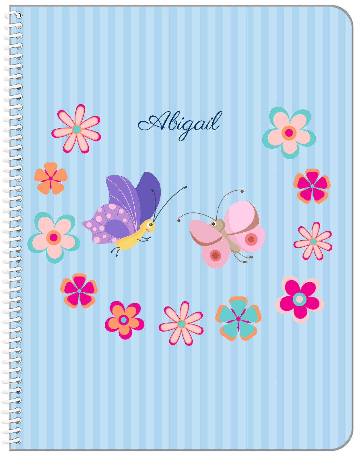 Personalized Butterfly Notebook II - Blue Background - Butterflies IV - Front View