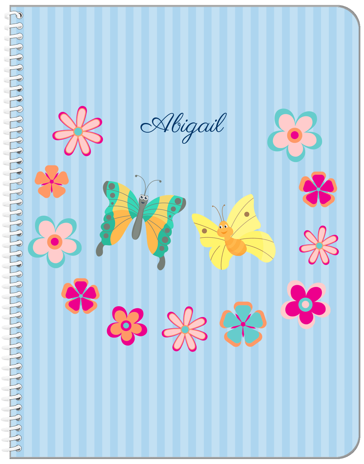 Personalized Butterfly Notebook II - Blue Background - Butterflies VI - Front View