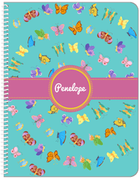 Thumbnail for Personalized Butterfly Notebook III - Teal Background - Circle Ribbon Nameplate - Front View