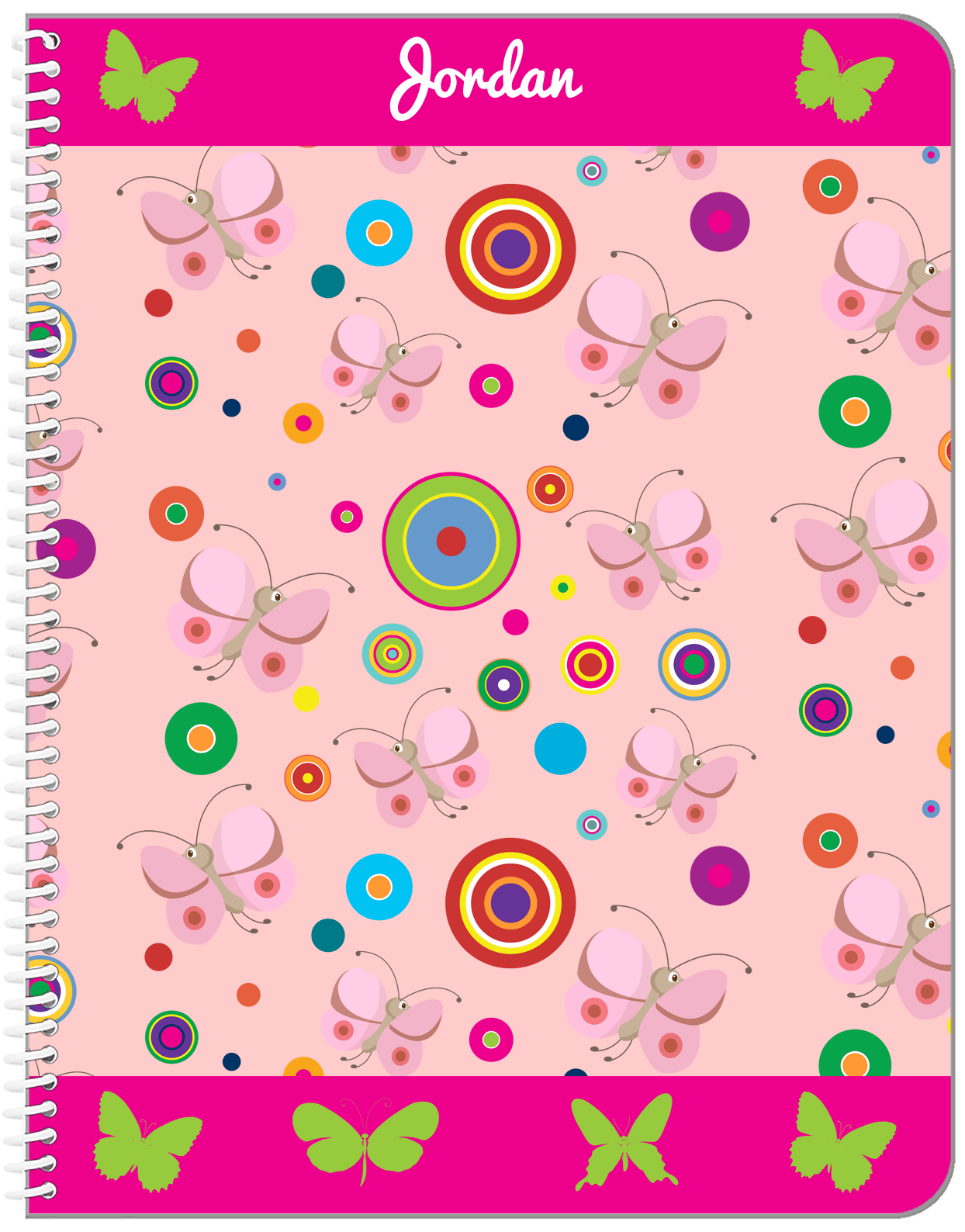 Personalized Butterfly Notebook IV - Pink Background - Pink Butterflies II - Front View
